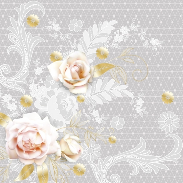 【Maki】バラ売り2枚 ランチサイズ ペーパーナプキン Graphic Grey Lace with Roses ライトグレー