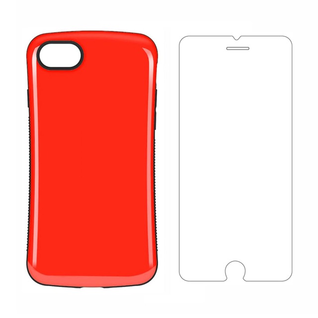 Coccoee iPhone SE 第3世代 第2世代 7 8 用 ケース 強度9H 強化ガラスフィルム1枚付き+ 2点 TPU アイフォン8 カバー 2重構造 耐摩擦 滑り止め 画面保護 (ライトレッド)