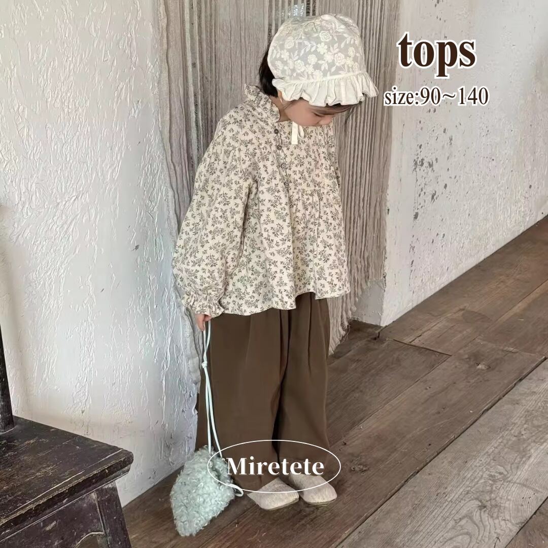 【取寄】淡色花柄のフリルトップス