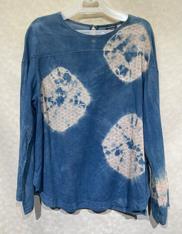 藍染ブラウス/かぶり/レディス/長袖/綿[aib601-94]送料無料