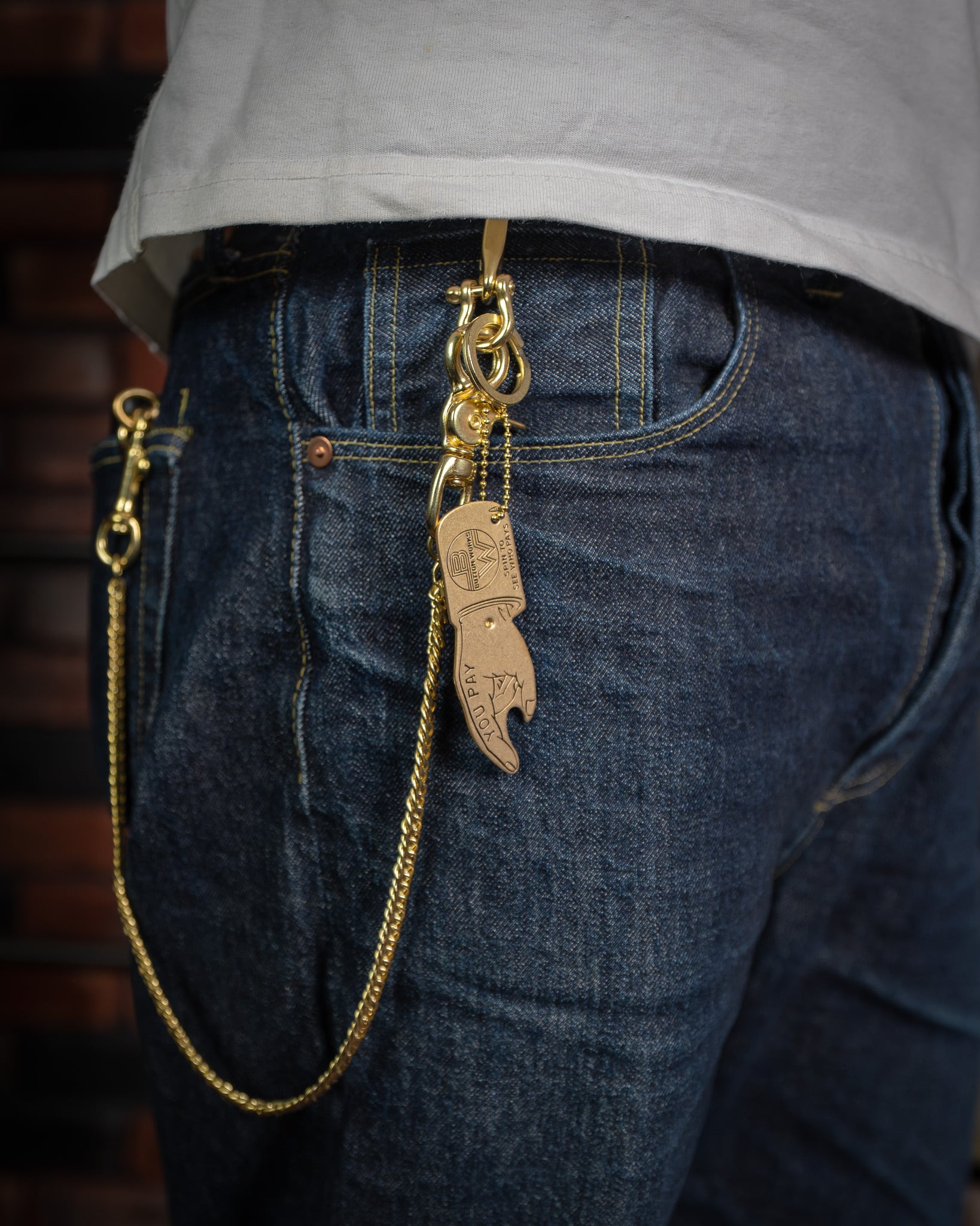 Button Works】BW You Pay Spinner Brass & Bottle Opener ボタン