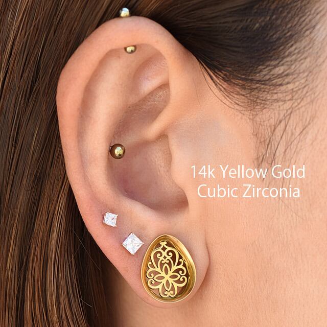 ピアス 14K 14金イエローゴールド 片耳ピアス 22G ジルコニア ゴールド