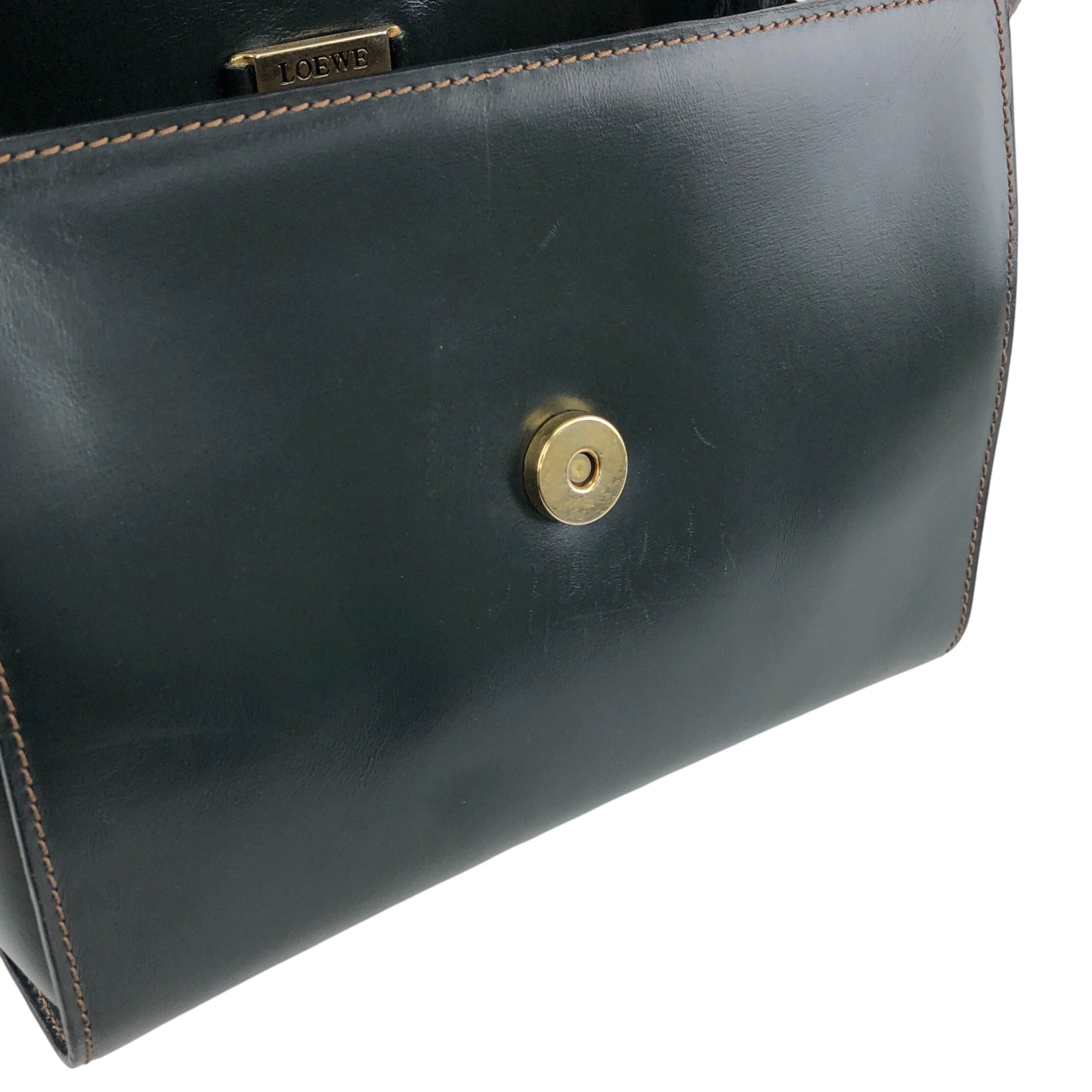 ヴィンテージロエベ　ショルダーバッグ LOEWE ロエベ ショルダーバッグ ダークグリーン ロゴ レザー vintage