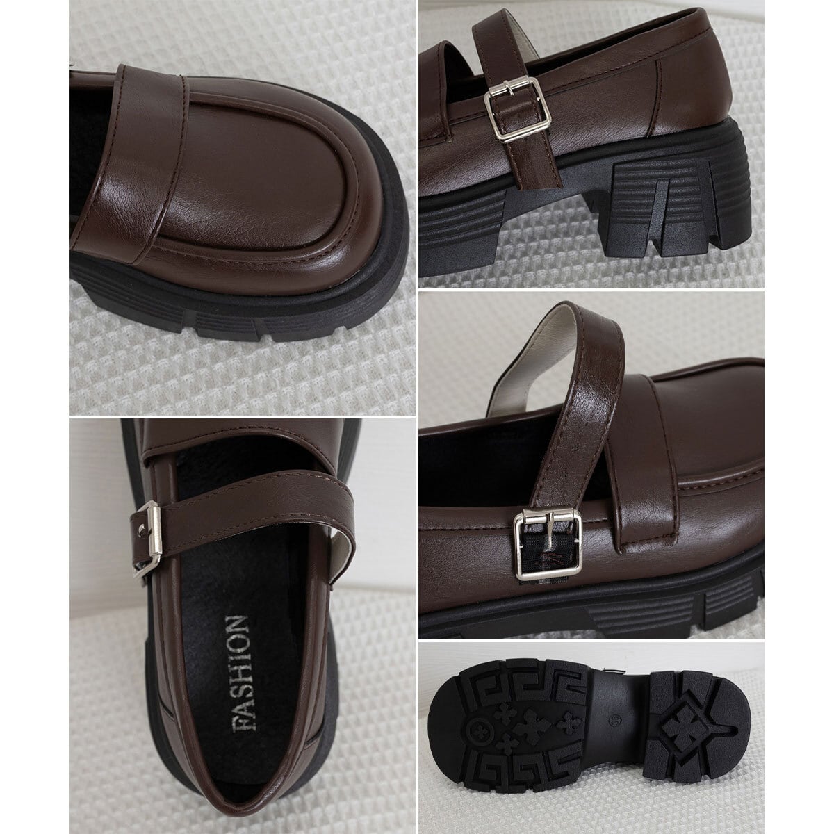 厚底 ローファー ダブルベルト レディース 韓国 PUレザー 通勤 通学 学生 大人 きれいめ シンプル ガーリー シューズ 靴 トラックソール ラウンドトゥ 大人可愛い 大人女子