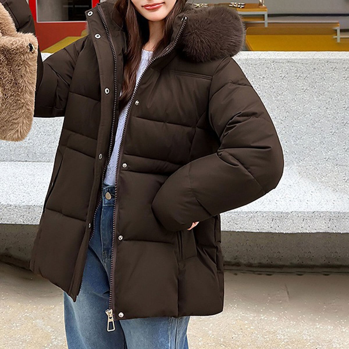 ダウンジャケット 中綿 フード付き レディース 秋冬 防寒 保温 防風 韓国 きれいめ 大人 シンプル ゆったり 暖かい アウター エコダウン ウエストマーク 体型カバー 大人可愛い 大人女子