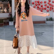 Age-Reducing Design Lace Patchwork Sweatshirt Dress 5008