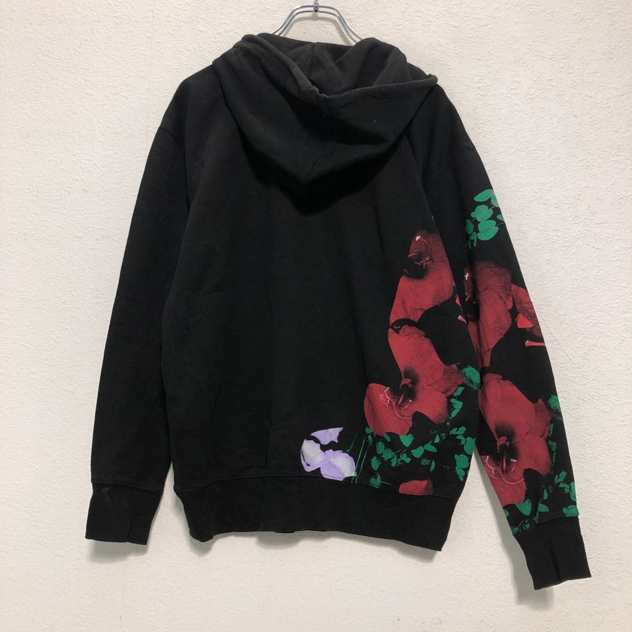 H&M ハーフジップ プリント スウェット パーカー XS ブラック レッド 