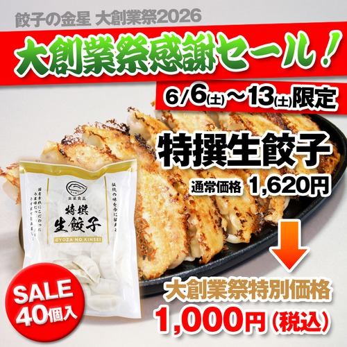 【大創業祭2026　大感謝セール】特撰生餃子(40コ入) 【冷凍】6/6(土)～6/13(土)まで