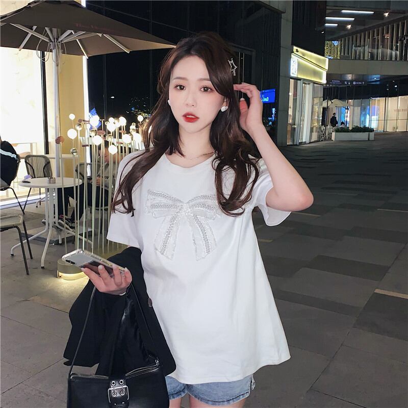 ホワイトTシャツ サマールーズレッド リボン 夏物 試着室30841893689