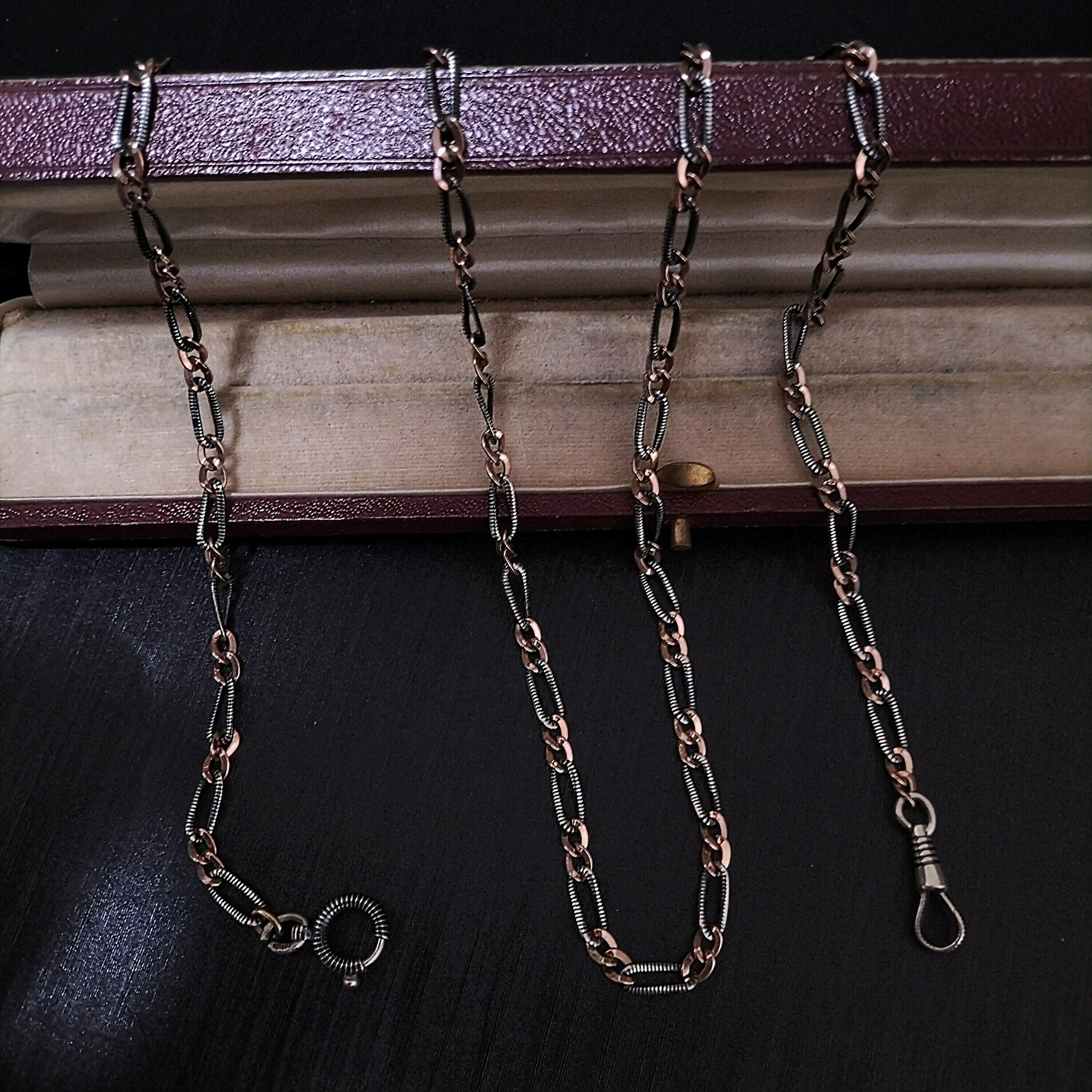 Very Long Niello Silver & Gold Vermeil Chain 73.5cm