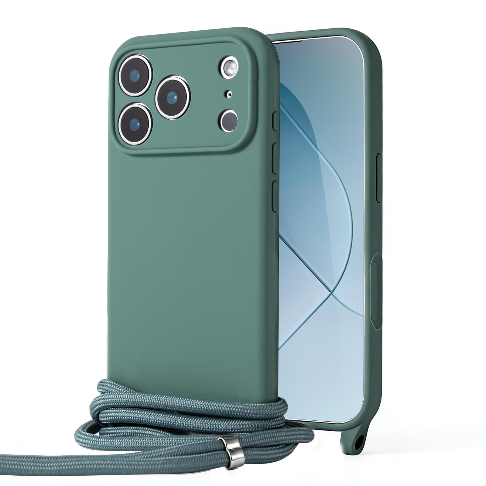 Handodo スマホケース iphone 17pro用 ケース スマホ シリコン カバー 耐衝撃ケース ストラップ付きケース スマホショルダーケース 携帯ケース フルカバー 調節可能なショルダー 紐付き 首かけ 斜めがけ 薄型 カメラ保護 おしゃれ 軽量 シンプル 頑丈 ダックグリーン