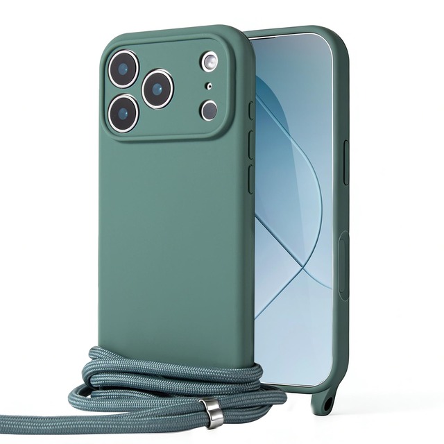 Handodo スマホケース iphone 17pro用 ケース スマホ シリコン カバー 耐衝撃ケース ストラップ付きケース スマホショルダーケース 携帯ケース フルカバー 調節可能なショルダー 紐付き 首かけ 斜めがけ 薄型 カメラ保護 おしゃれ 軽量 シンプル 頑丈 ダックグリーン