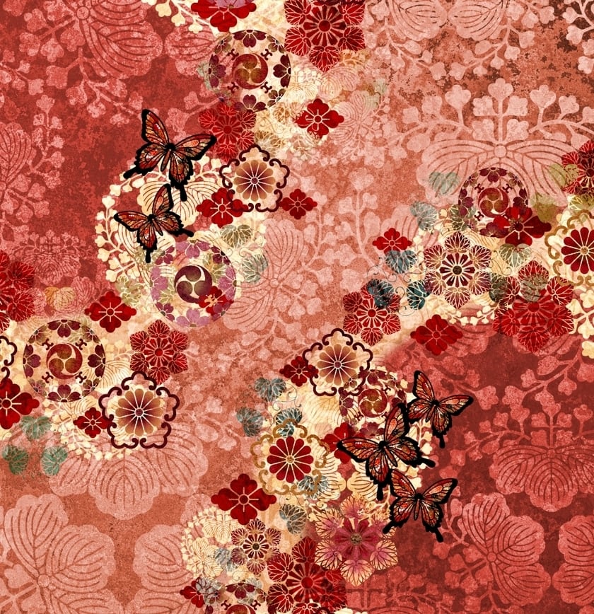 和紋様装飾 珊瑚色 和柄ハイトップキャンバスシューズ | Baroque