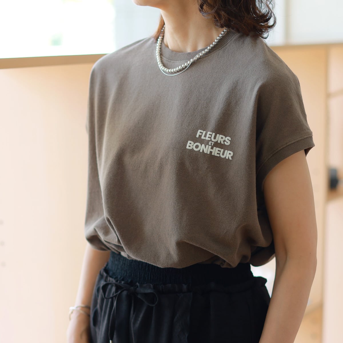 upper hights (アッパーハイツ) ウォッシュド ビフィージャージ ルーミーフレンチスリーブ トップス =BIG NO SLEEVE TEE=