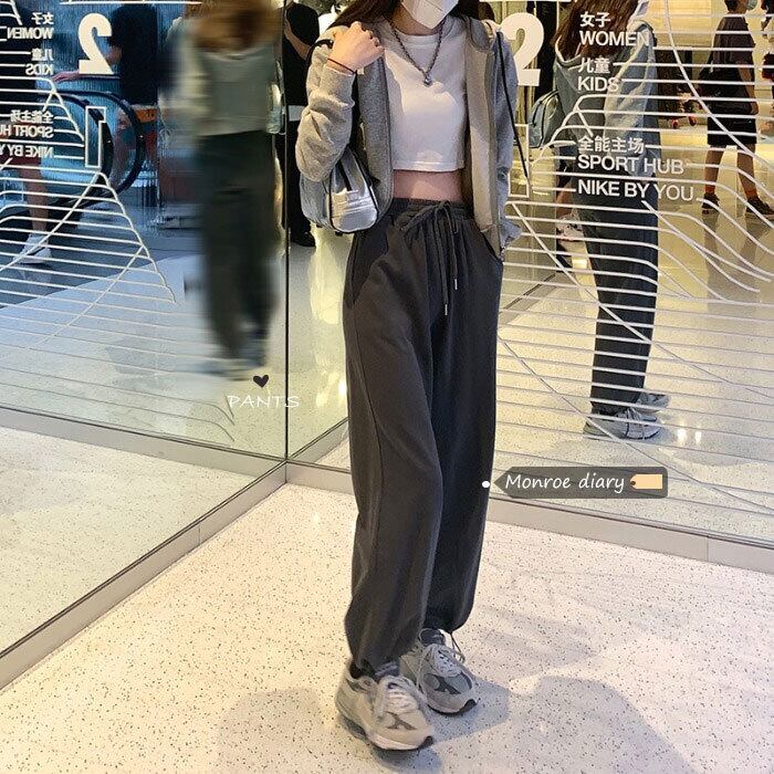 ギャザーグレーパンツ カジュアルスプリングサマー薄手ハイウェスト 春物 夏物 モンロー16878962831