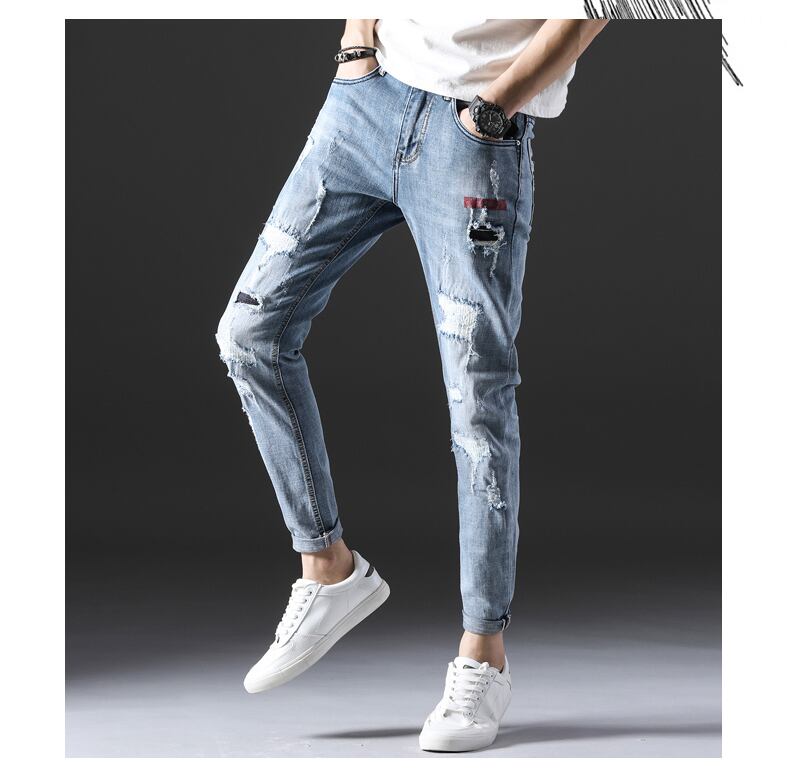 全1色 デニム ダメージ ストレート カジュアル クラッシュ