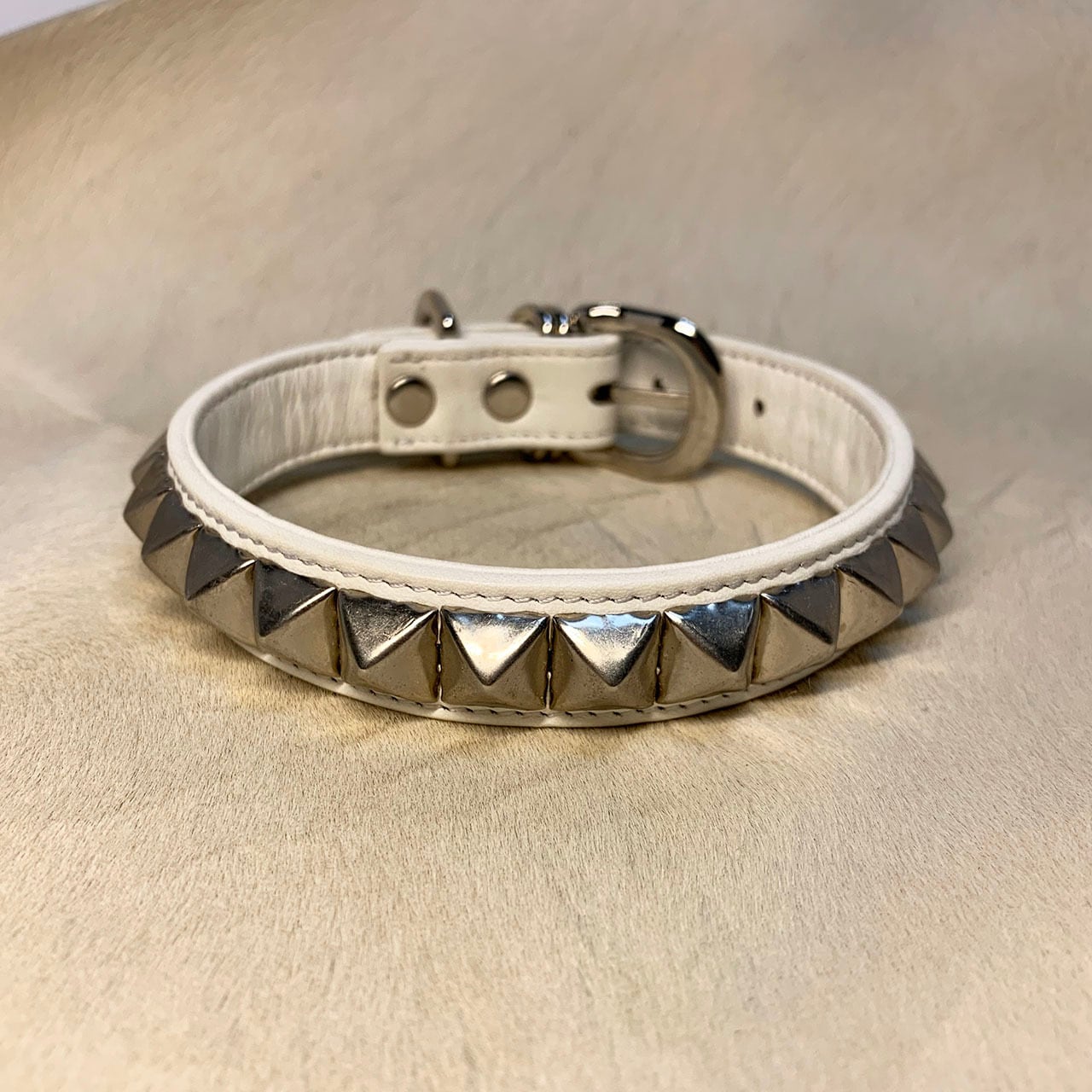 首輪 レザー ピラミッドスタッズ ホワイト CTY3-M | Patty Dog Goods