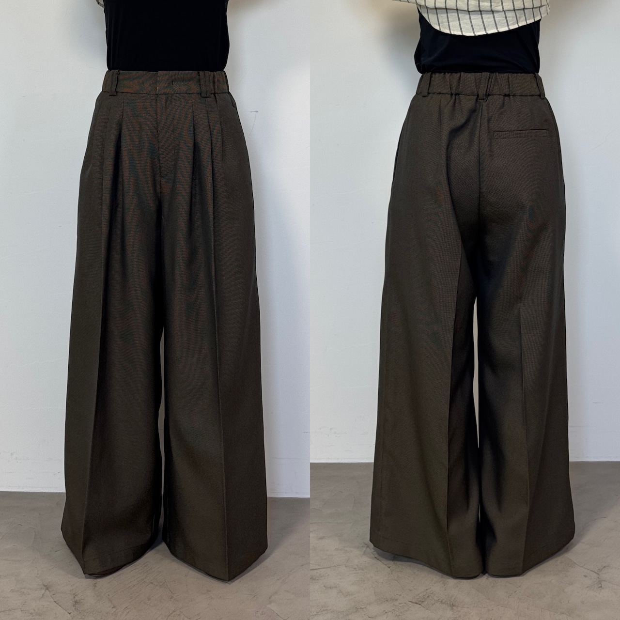 【受注予約:10月上旬入荷予定】センタープレスタックワイドPT/千鳥格子×ダークブラウン