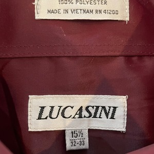 【LUCASINI】ポリシャツ 長袖シャツ デカ襟 フライフロント L相当 ラグジュアリー  US古着