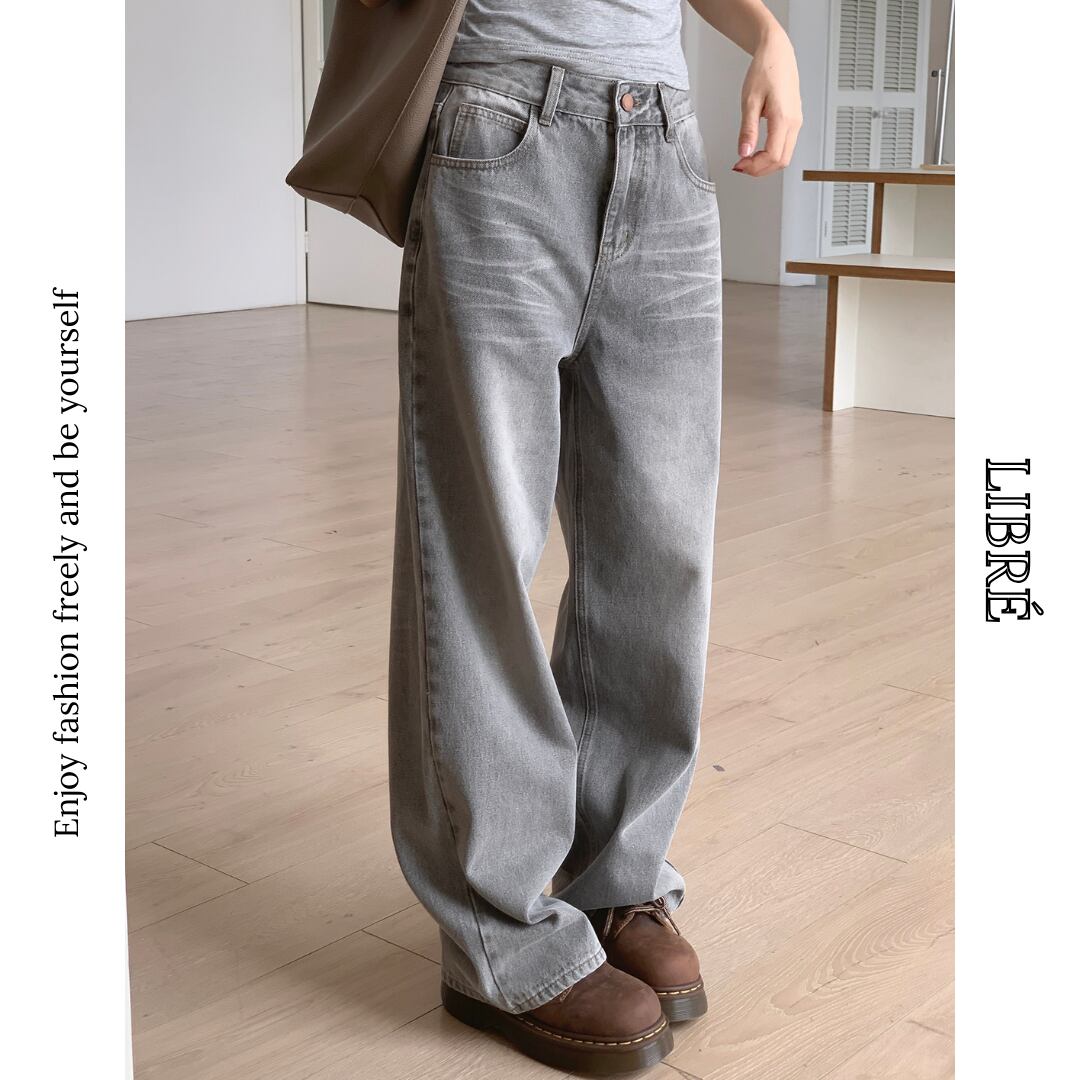 straight wash denim pants L0129