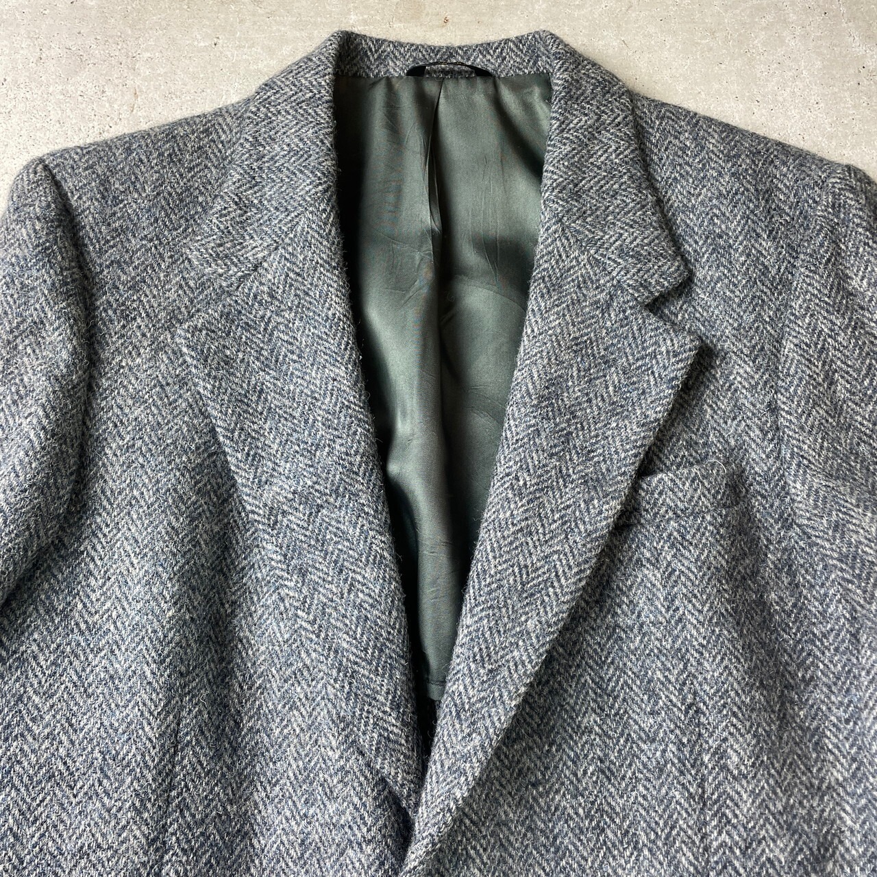Harris Tweed テーラードジャケット グリーンブルーチェック セール 