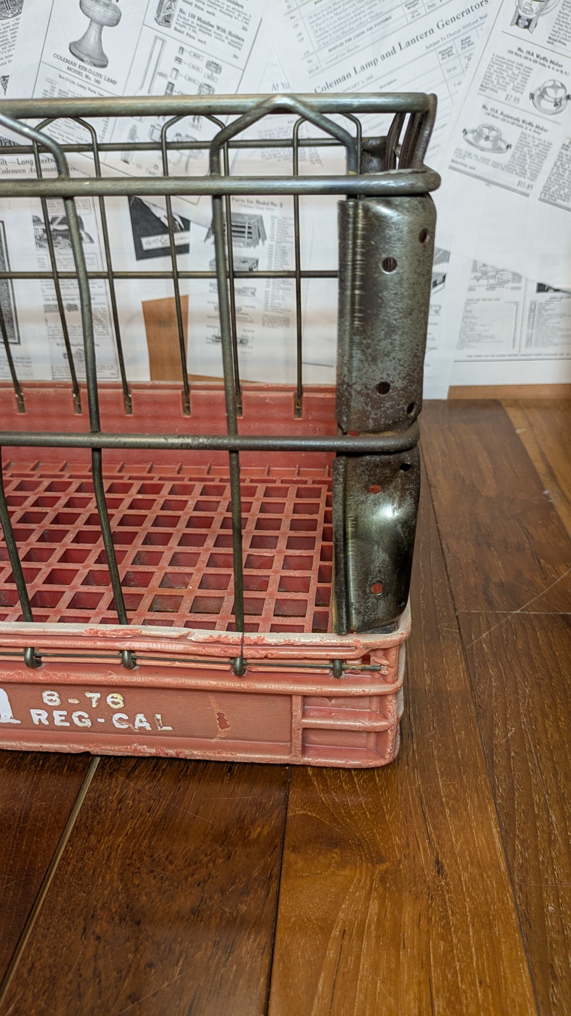 Vintage Carnation WireCrate StorageBox Antique Container