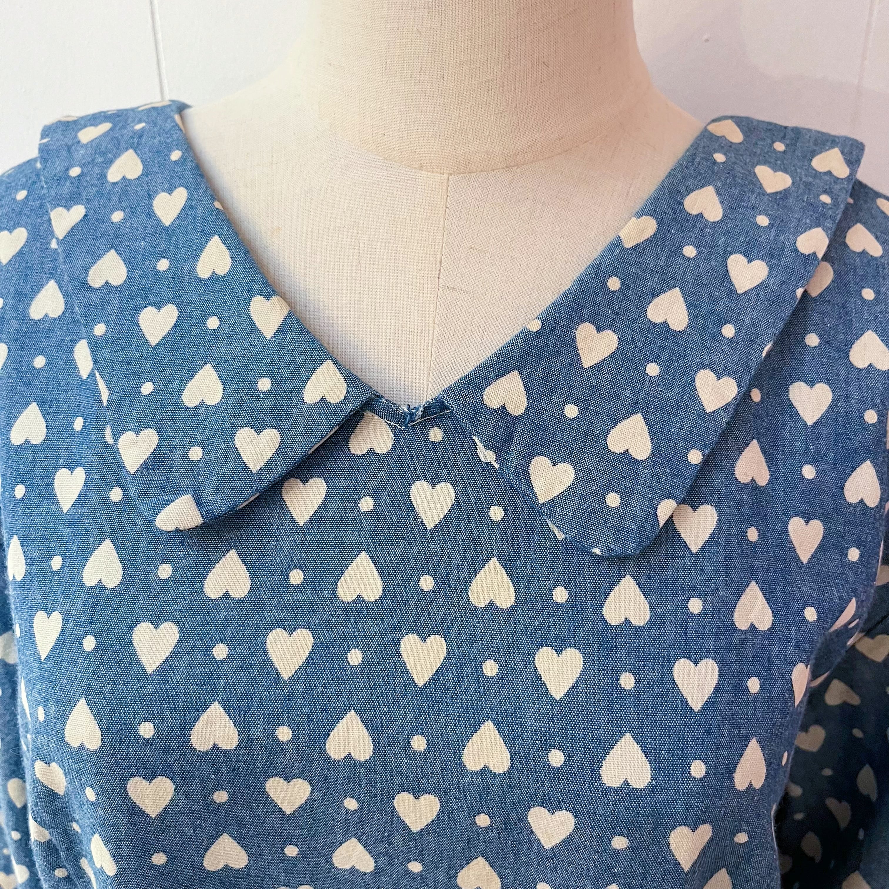 heart dot denim flare one-piece