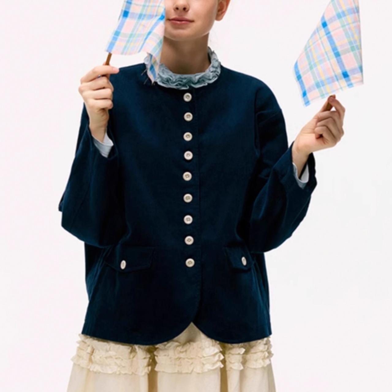 【2color】キュートなフリルネック♡純綿ロングＴシャツ 《P0167》