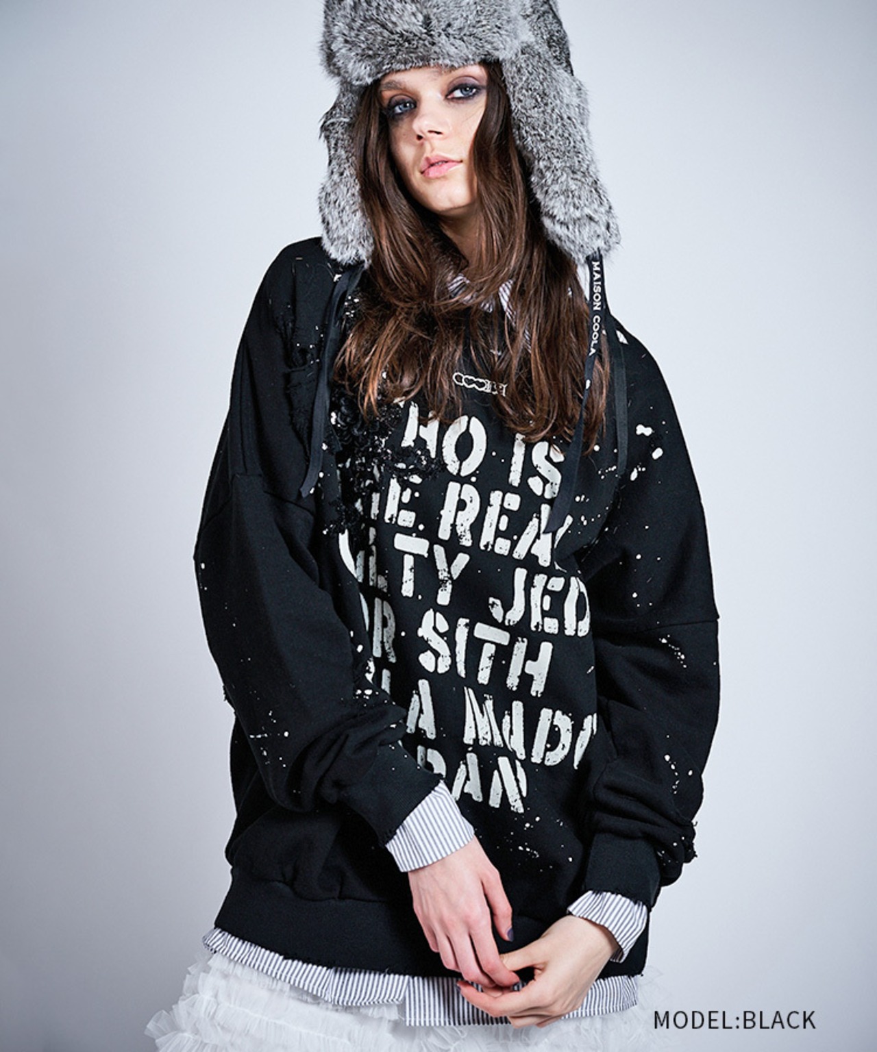 ロゴプリントヴィンテージルーズTOPS (BLACK)　CQ-47029