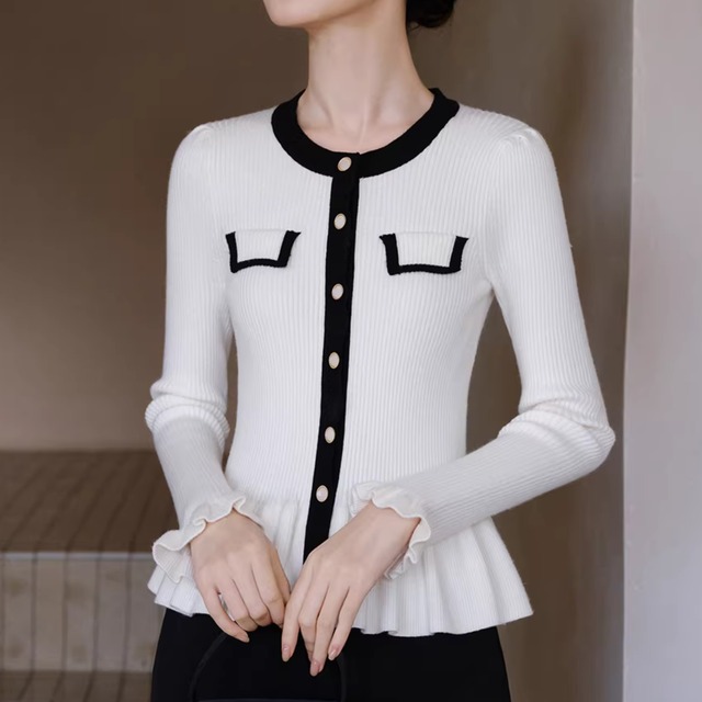 配色切替ペプラム長袖ニット   r001281