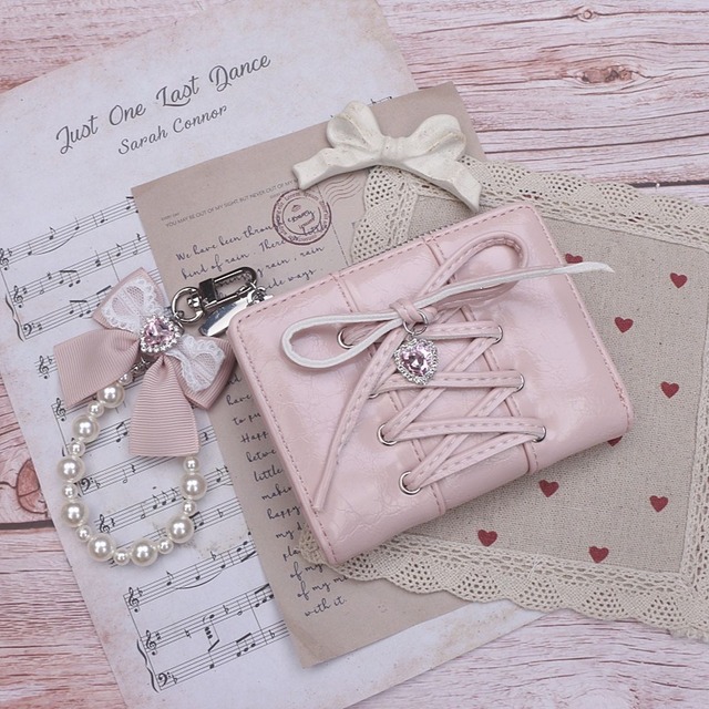 レースアップリボンお財布ポーチ