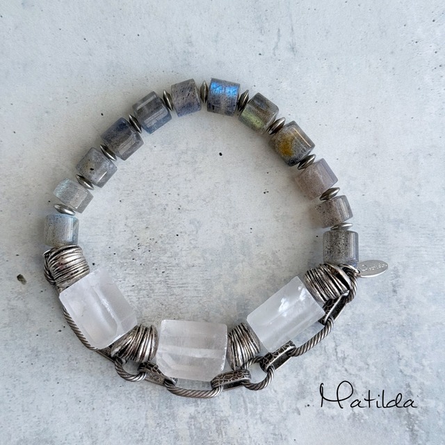 Chain & stone bracelet（クォーツ×ラブラドライト）