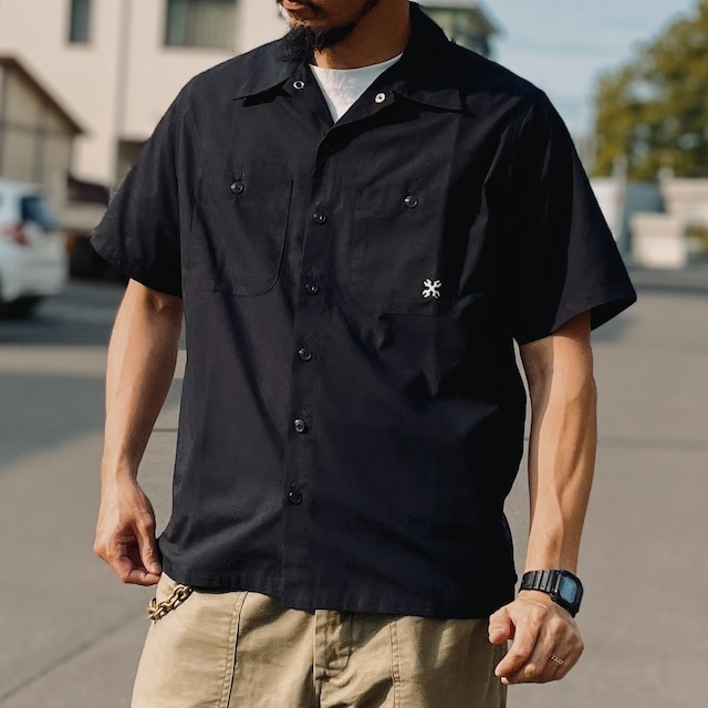 BLUCO STANDARD WORK SHIRT S/S BEIGE.STRIPE