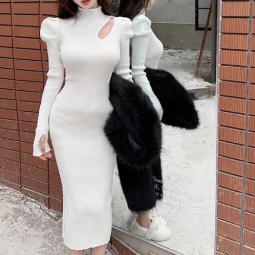 5色／ジゴ袖アシメカットアウトワンピ ・13031