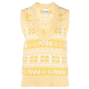 GANNI　LOGO V NECK VEST   MAIZE