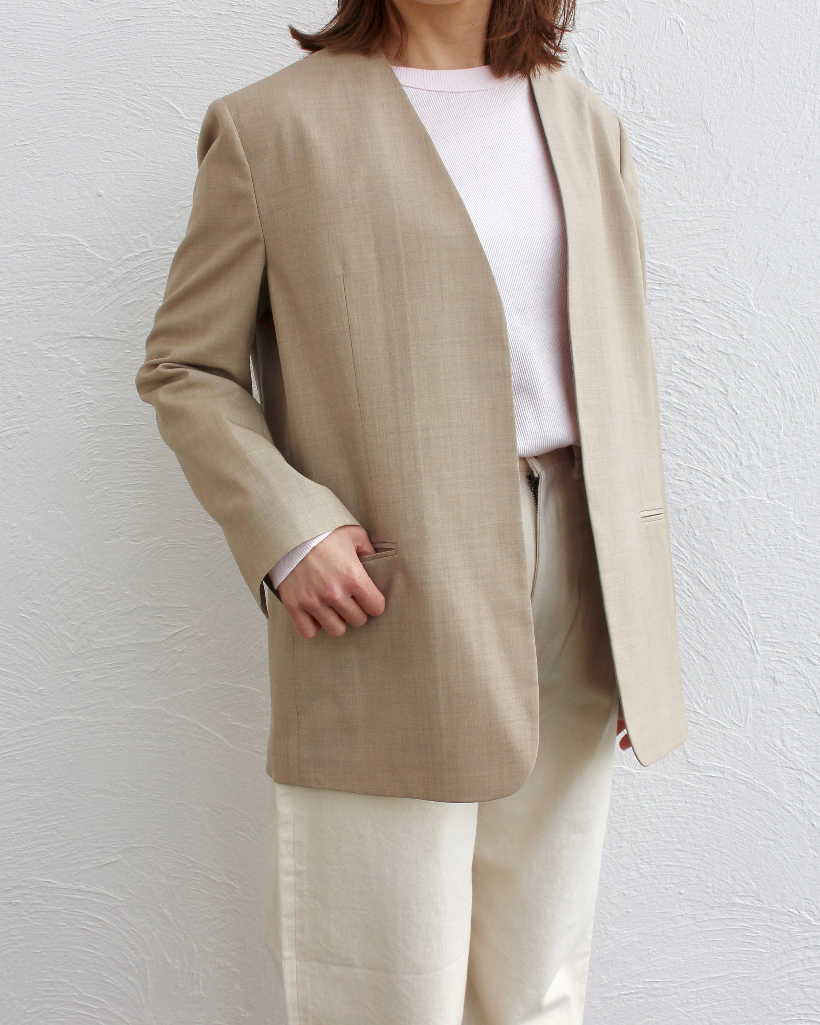 ATON/collarless jacket