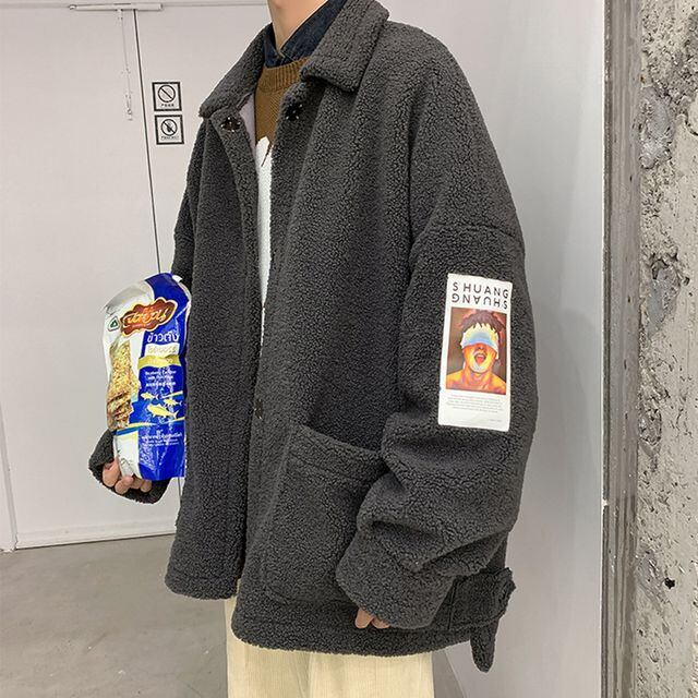 【予約販売】ボアジャケット アウター ブルゾン メンズ ストリート ブルー ホワイト グレー 防寒 お洒落 こなれ感 ベーシック 秋冬 大きいサイズ M/L/XL/2XL