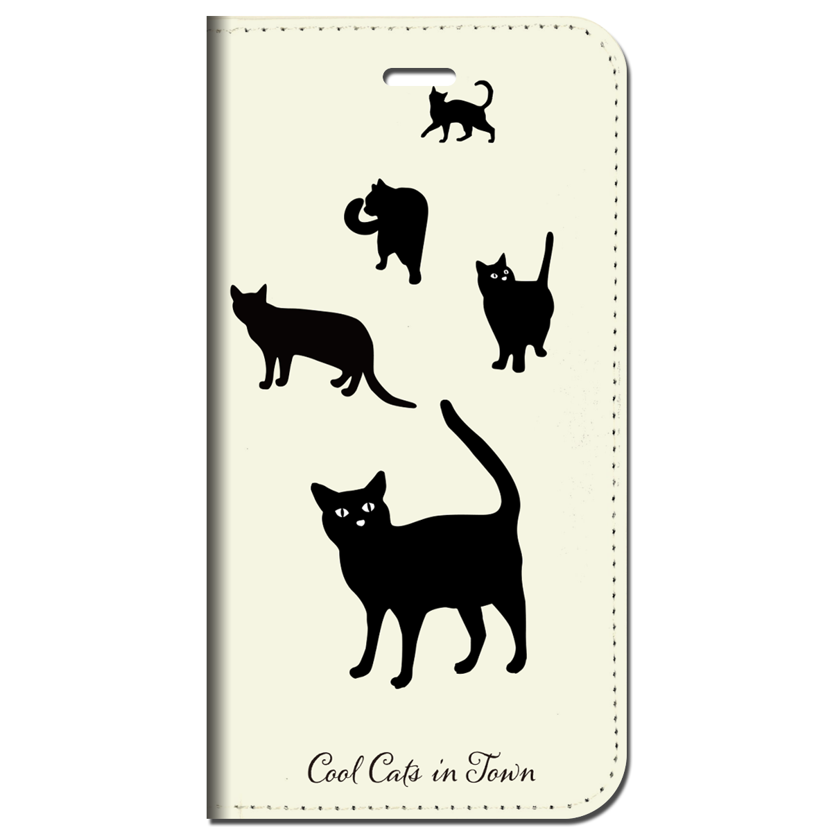 iPhone対応 スマホ 手帳型ケース クロネコ お散歩 動物 キュート 【iPhone17 / iPhone16 / iPhone16e / iPhoneSE 他 iPhone各機種対応】 st52