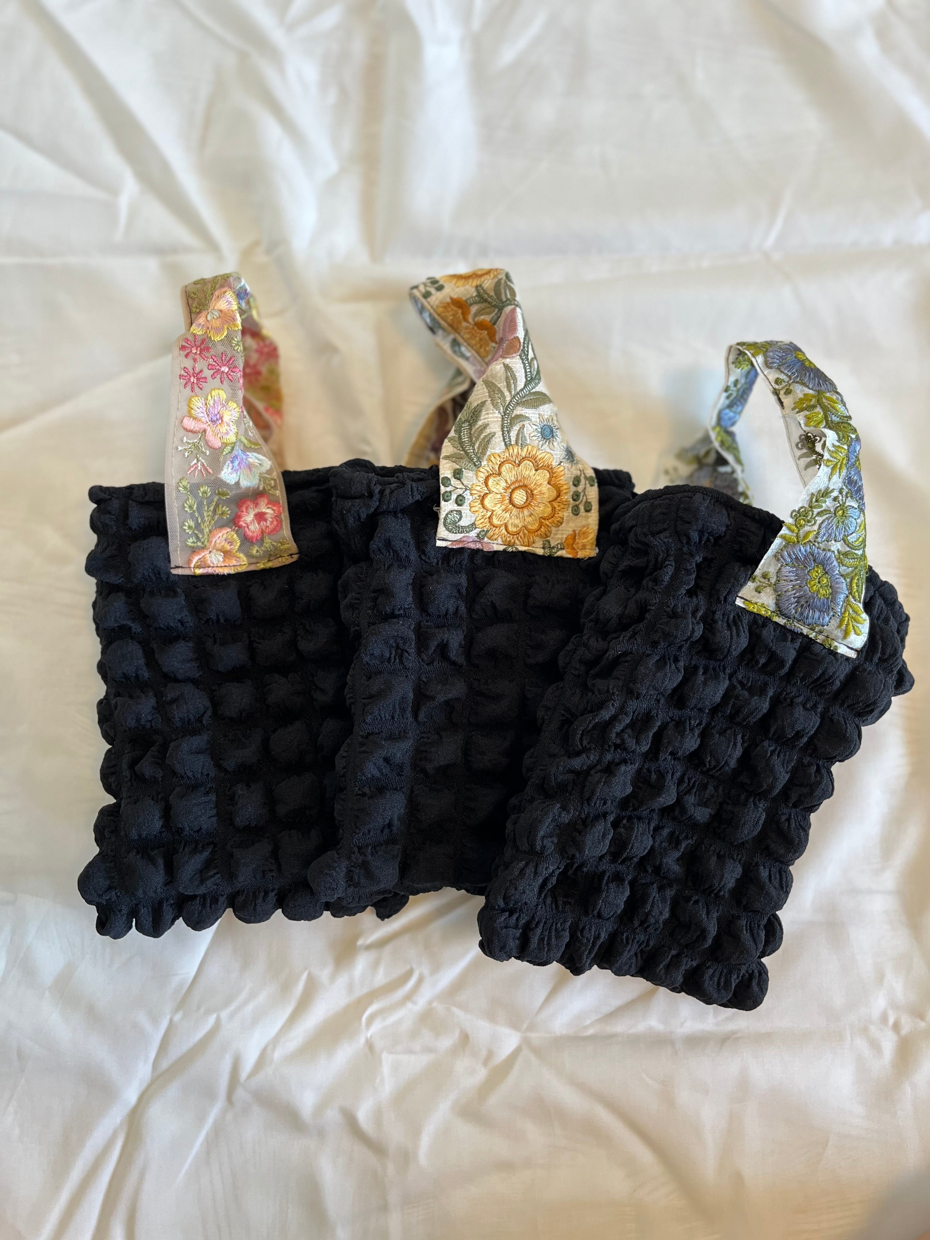 新作 インド刺繍&ワンハンドルバック ポコポコ生地