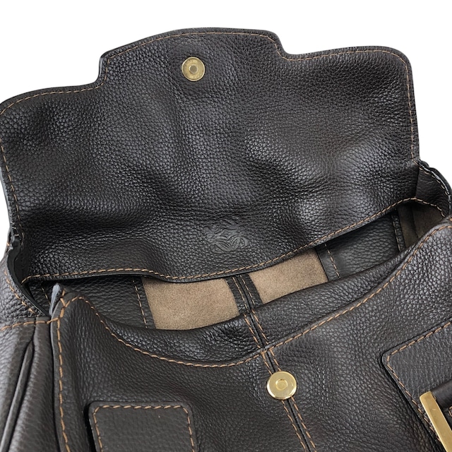 LOEWE ロエベ ハンドバッグ ブラウン 型押しロゴ レザー フラップ vintage ヴィンテージ オールド s7e7fm