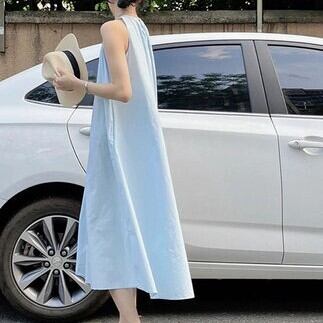 BB0672】淡い水色 ノースリーブ ワンピース | Blanc Bloom Mist