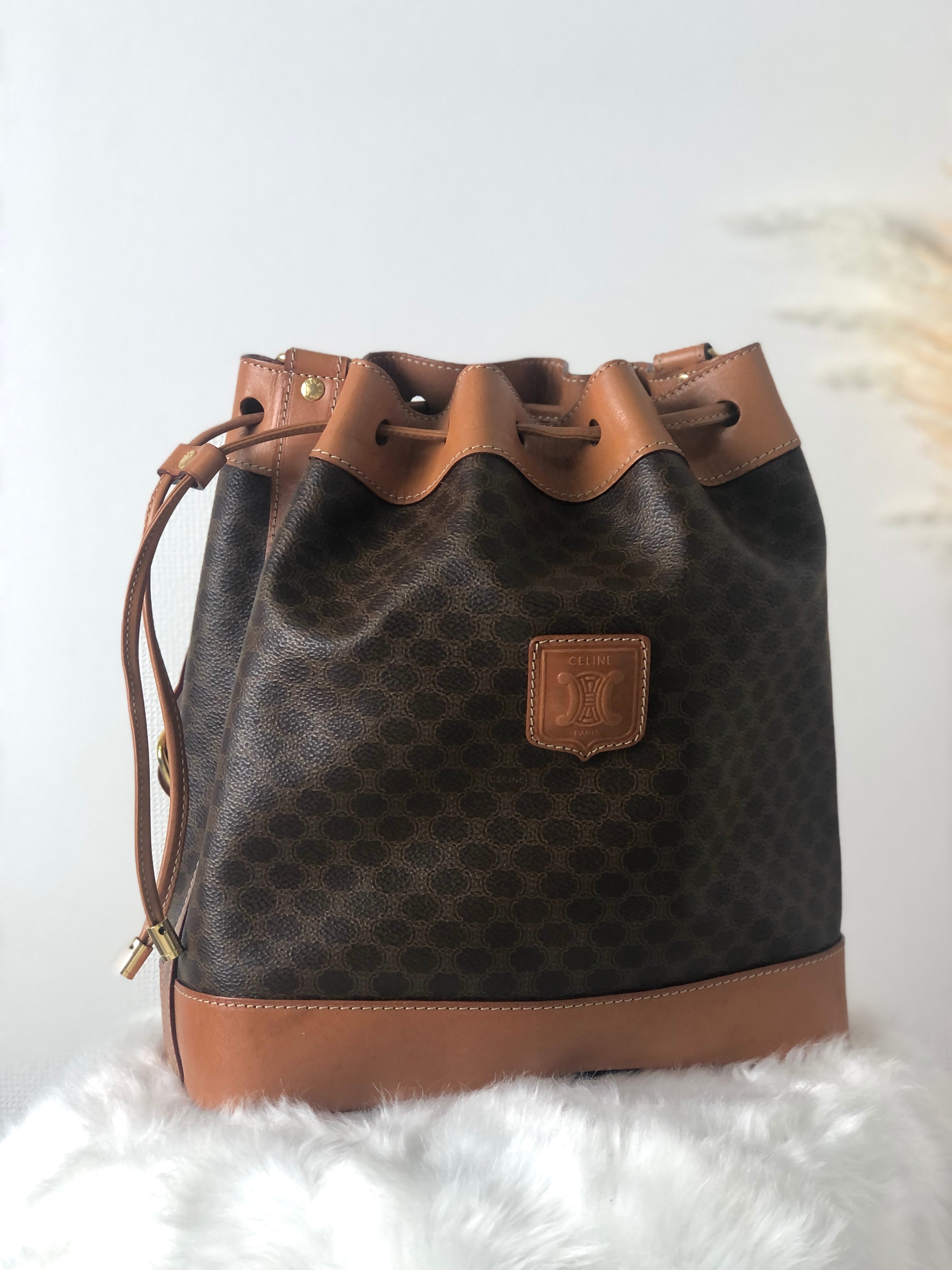 日本直送 名牌中古包 】CELINE セリーヌ マカダム レザー 巾着