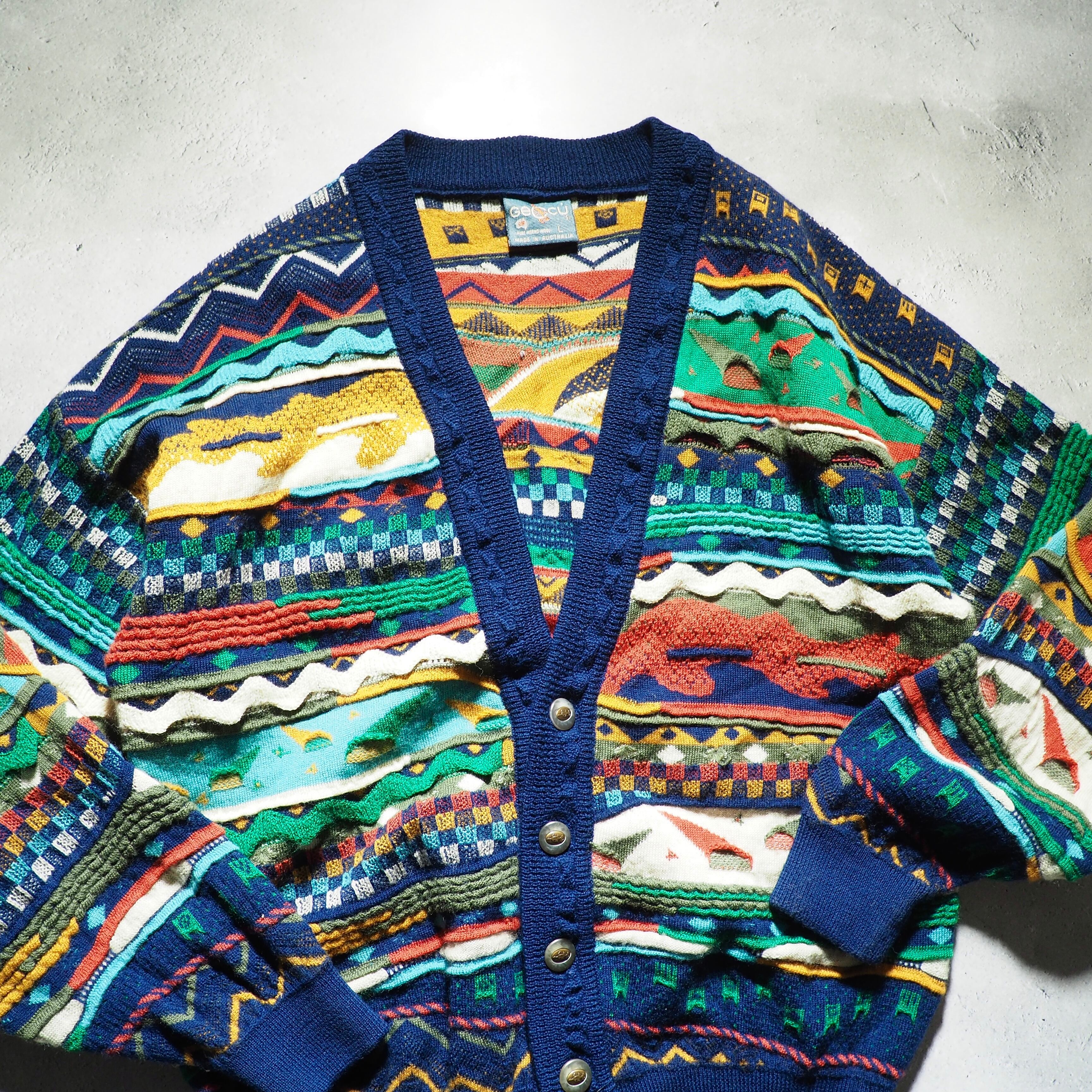 1990s ” 極彩色 ” Beautiful color Weaving 3D knit cardigan (made in Australia)