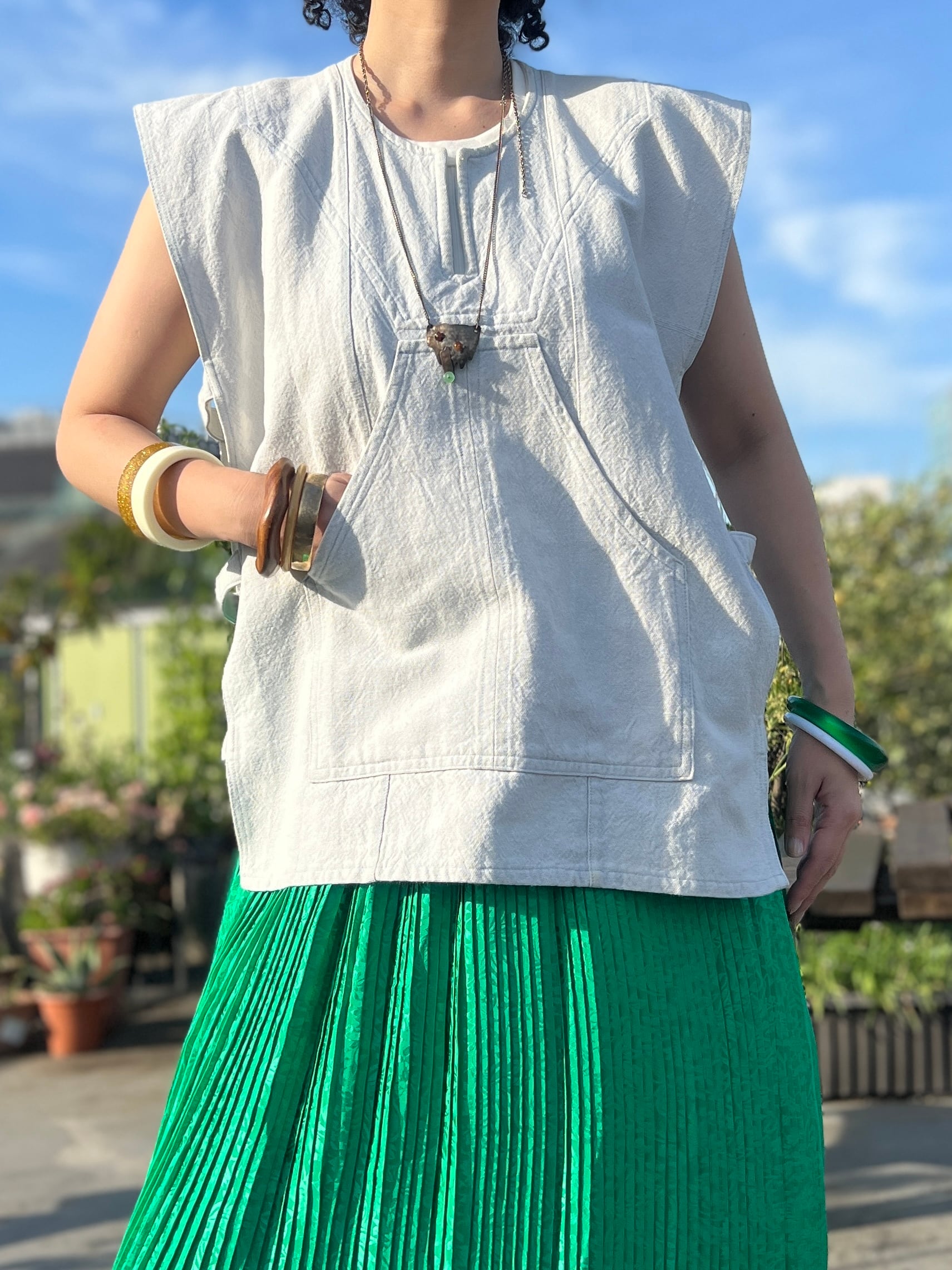Vintage white denim Design pullover vest
