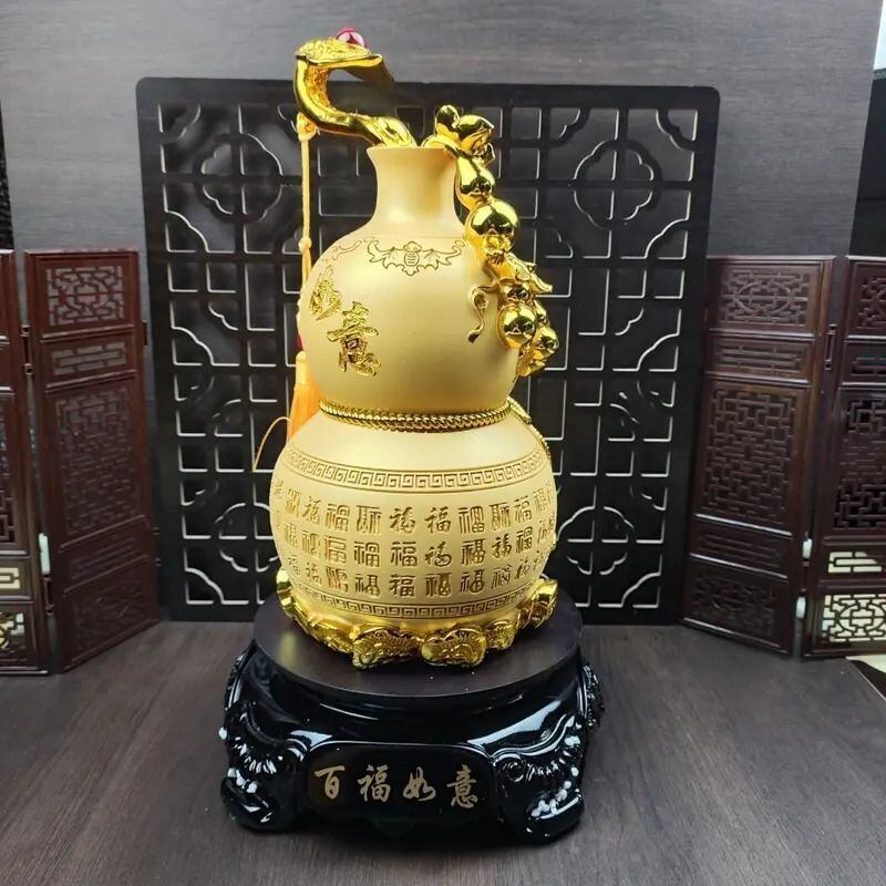 黒翡翠　ひょうたん型置物　中国土産　台座付　専用箱付　開運　幸福　招福 銅製ひょうたん福 16cm【送料無料】（沖縄700円） ｜ヒョウタン