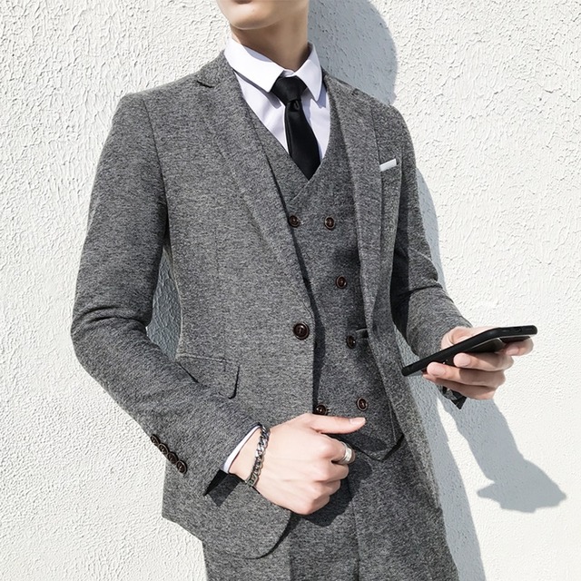 スリーピース　シングルボタン　ヘリンボーン　スーツ　3カラー　LB0098