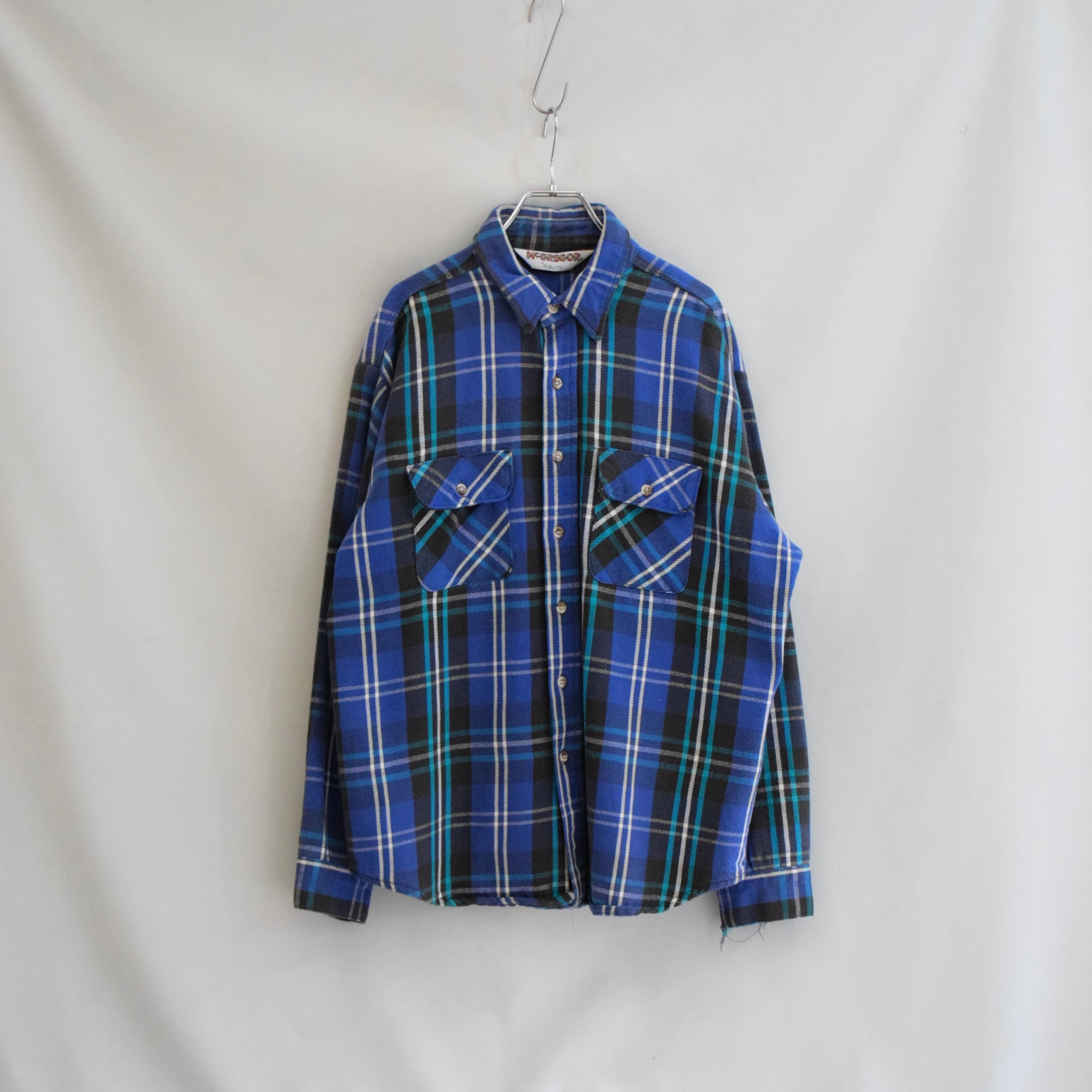 70~80's USA製 McGREGOR ヘビーフランネルシャツ メンズXL ブルー