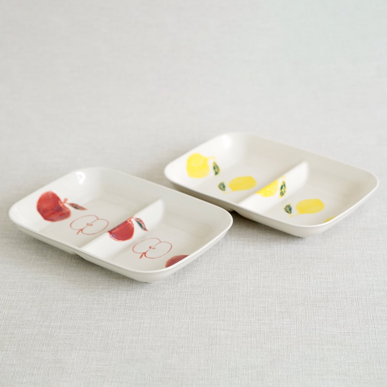 フレッシュアート角仕切皿（リンゴ・レモン） | 菊祥陶器／工房祥sho