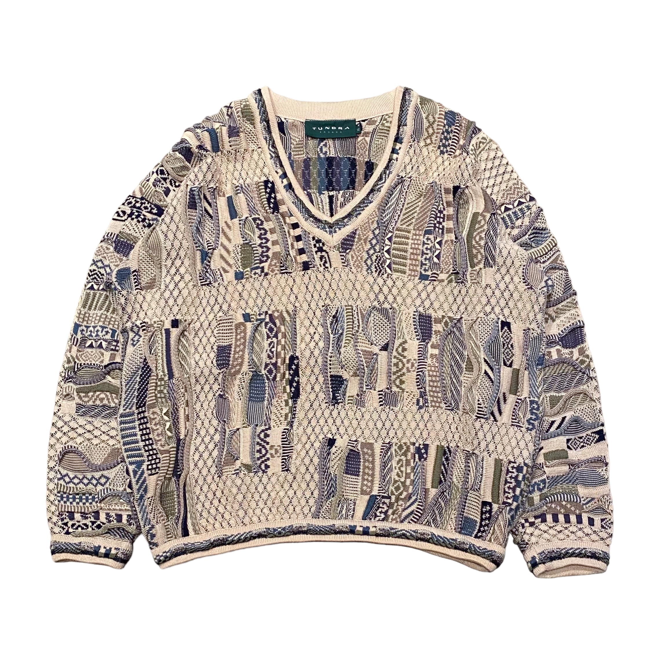 90's カナダ製 TUNDRA 3D Knit Sweater XL / ツンドラ ニット クージー風 コットンセーター 古着 ヴィンテージ