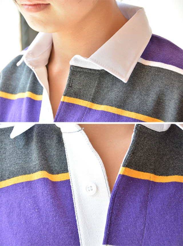 バーバリアン BARBARIAN 半袖ボーダーラガーシャツ(RSE-01)PUR/WHI/COA/GOL サイズS